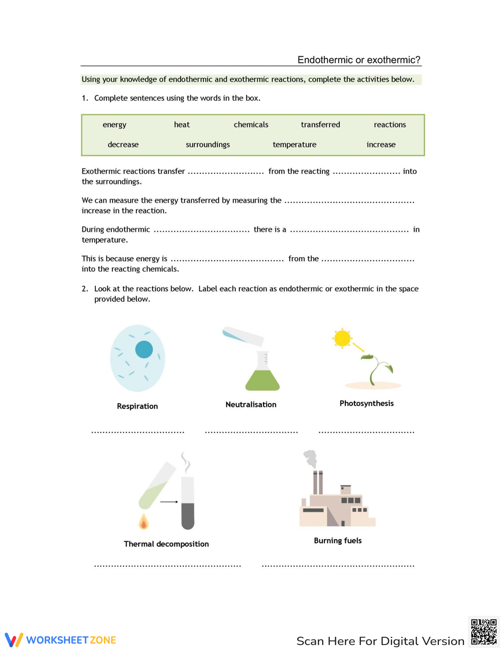 Printable Grade 9 Endothermic And Exothermic Reaction Worksheets