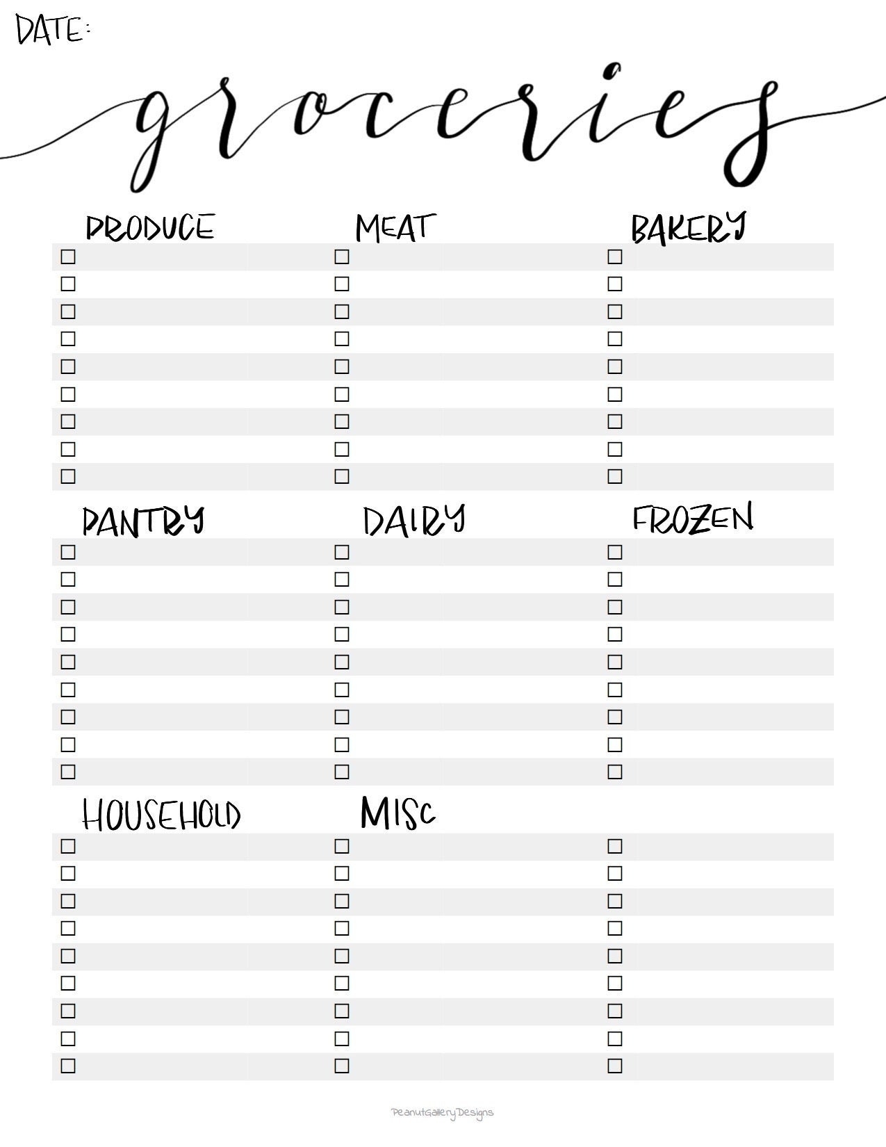 Download Printable Grocery List