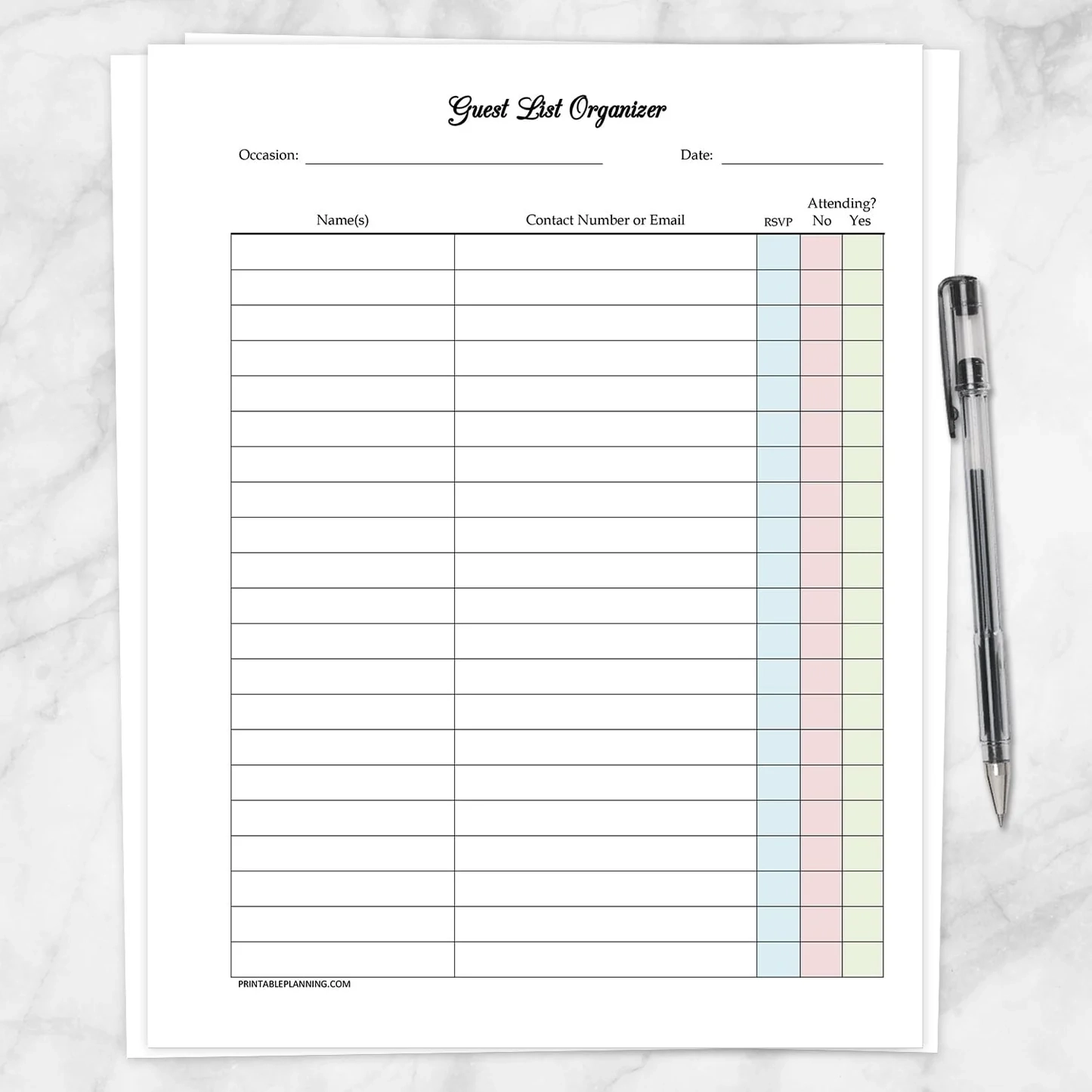 Printable Guest List RSVP Organizer Event Planning For Any Occasion Printable Planning