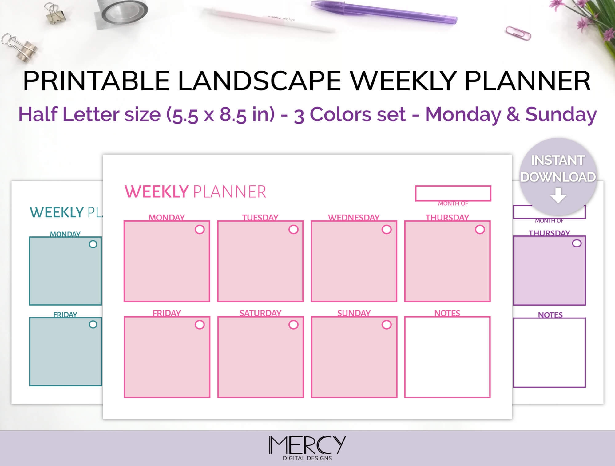 Weekly Half Page Planner Printable Weekly Half Page Planner Printable