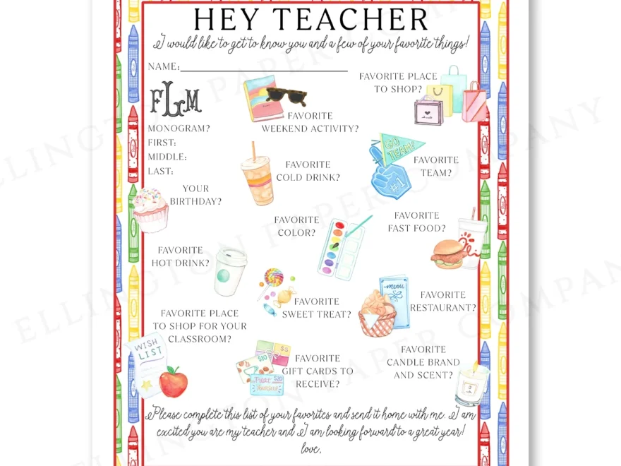 Printable Hey Teacher Wishlist Crayons Restaurant Option Digita Ellington Paper Company