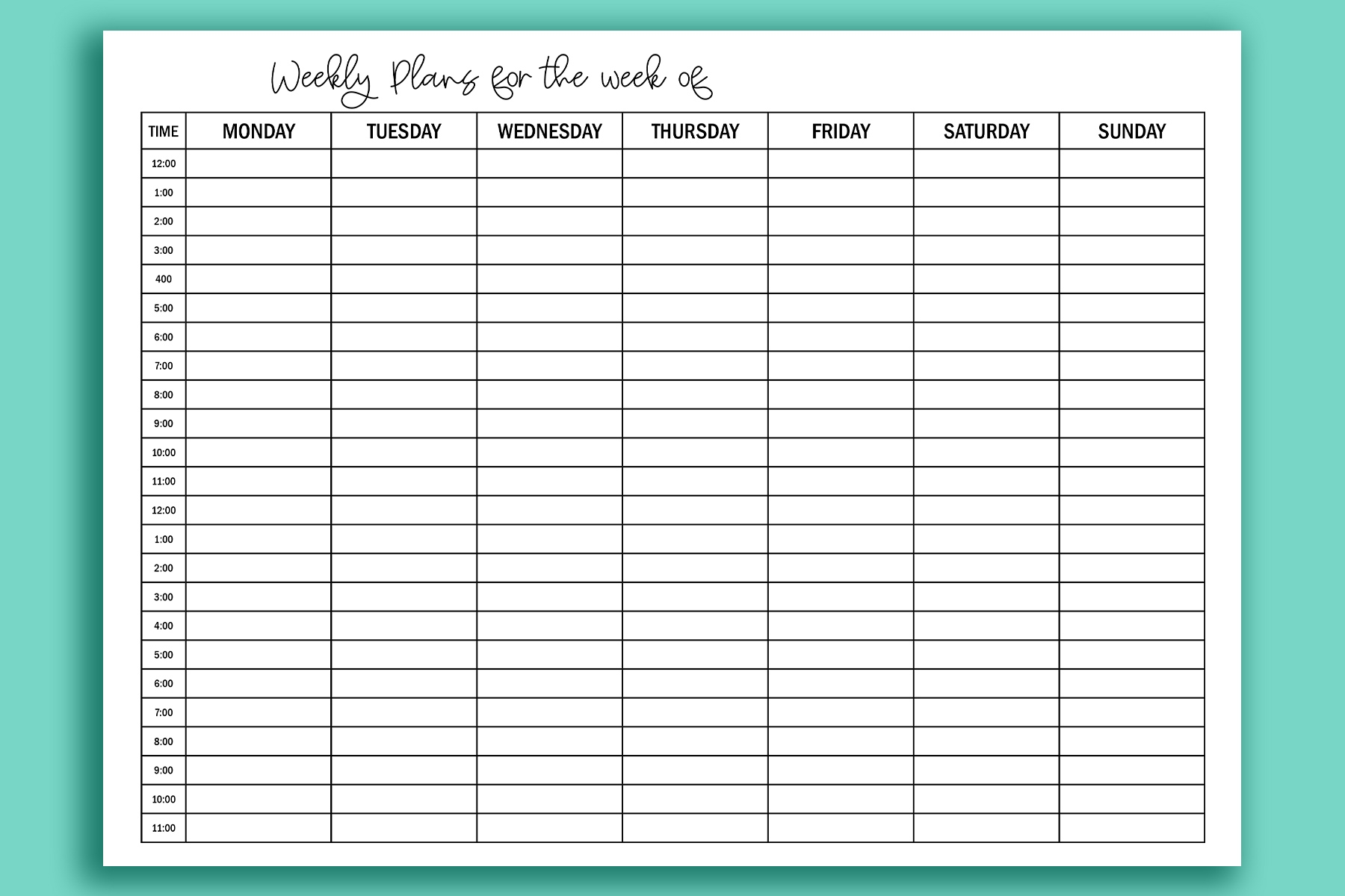 Printable Hourly Time Schedule Free