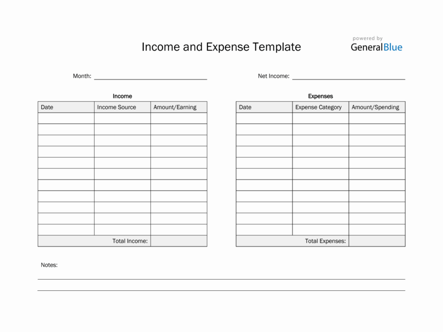 Printable Income And Expense Template In PDF