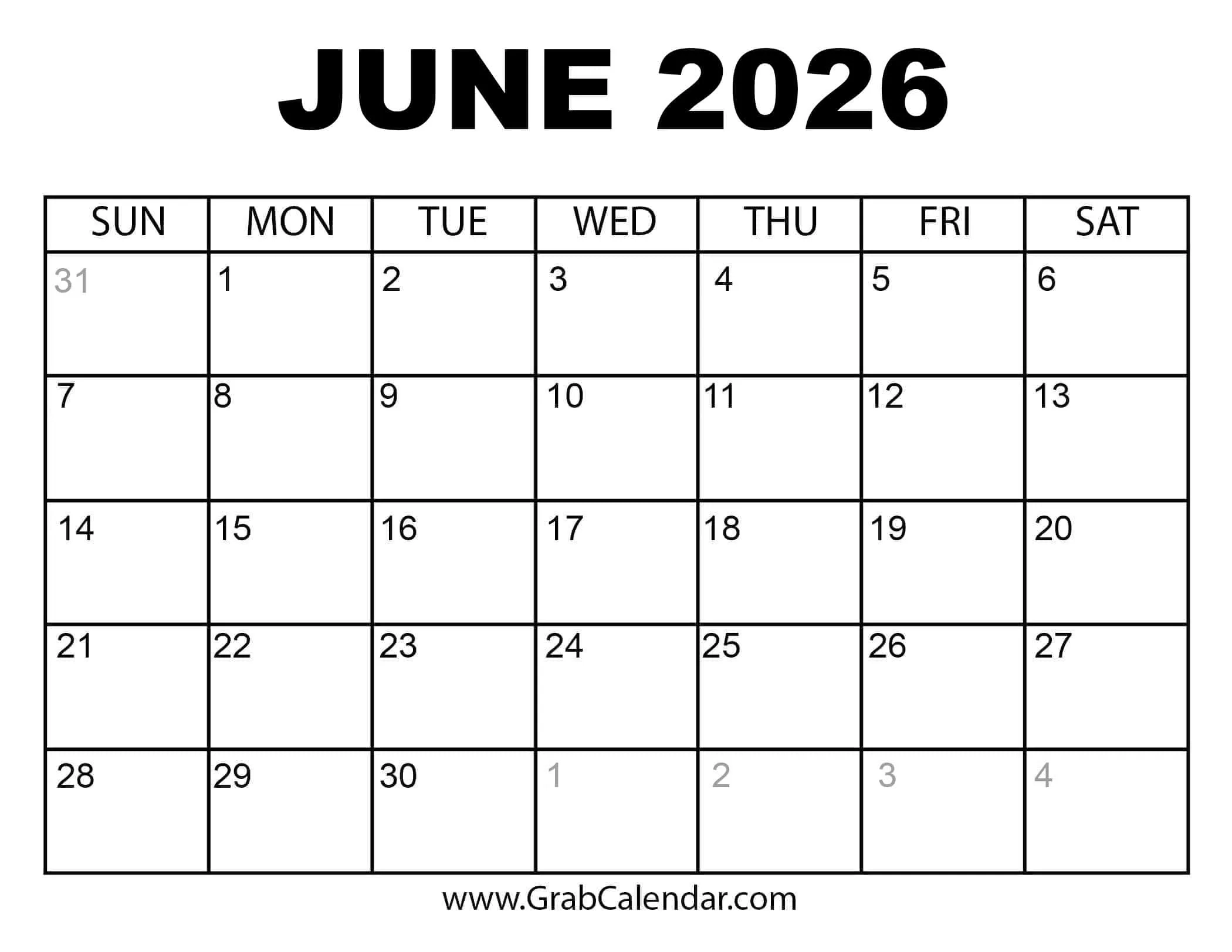 Daily Planner June 2026 Printable
