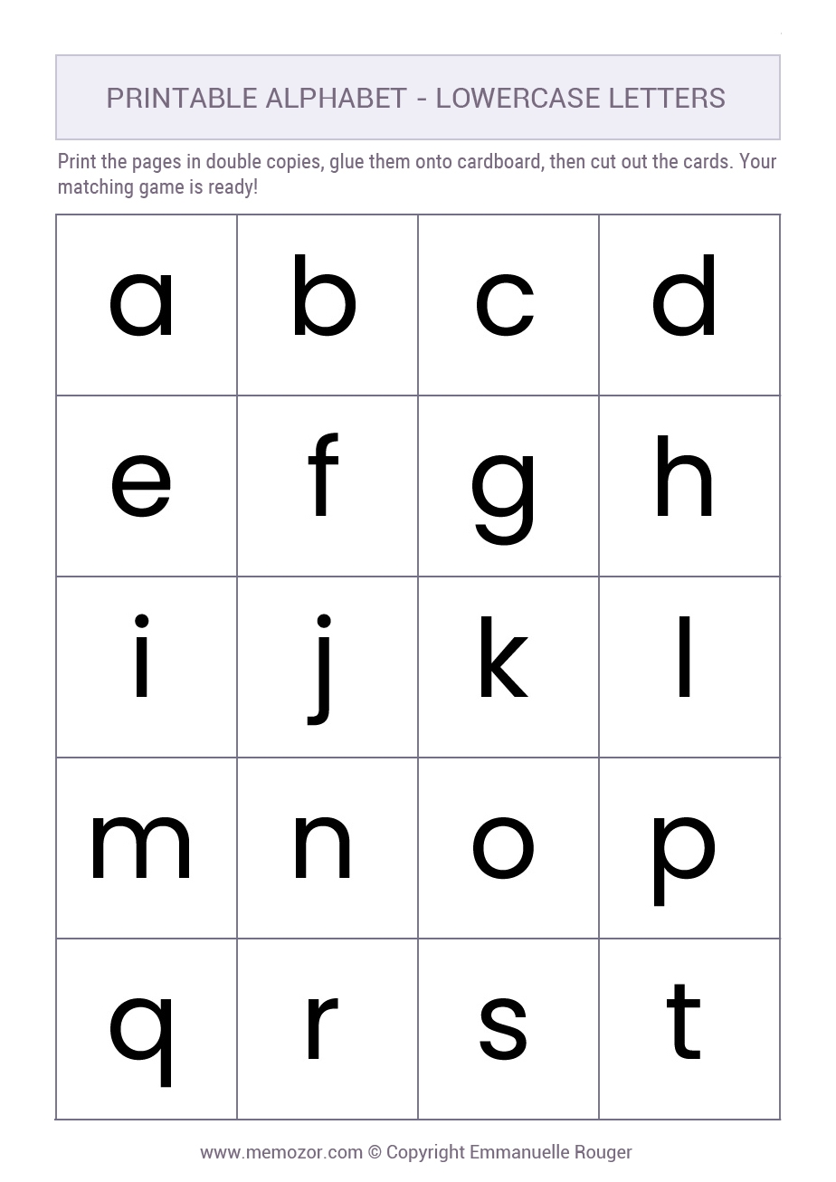 Printable Lowercase Alphabet Letters 26 Letters a z Memozor Printable Lowercase Alphabet Letters 26 Letters a z Memozor