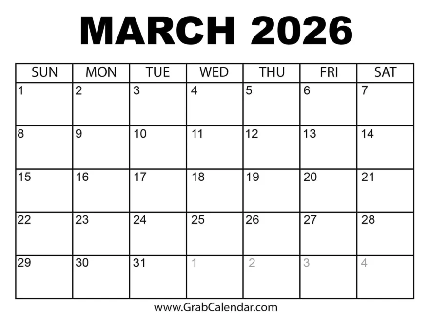 Printable March 2026 Calendar
