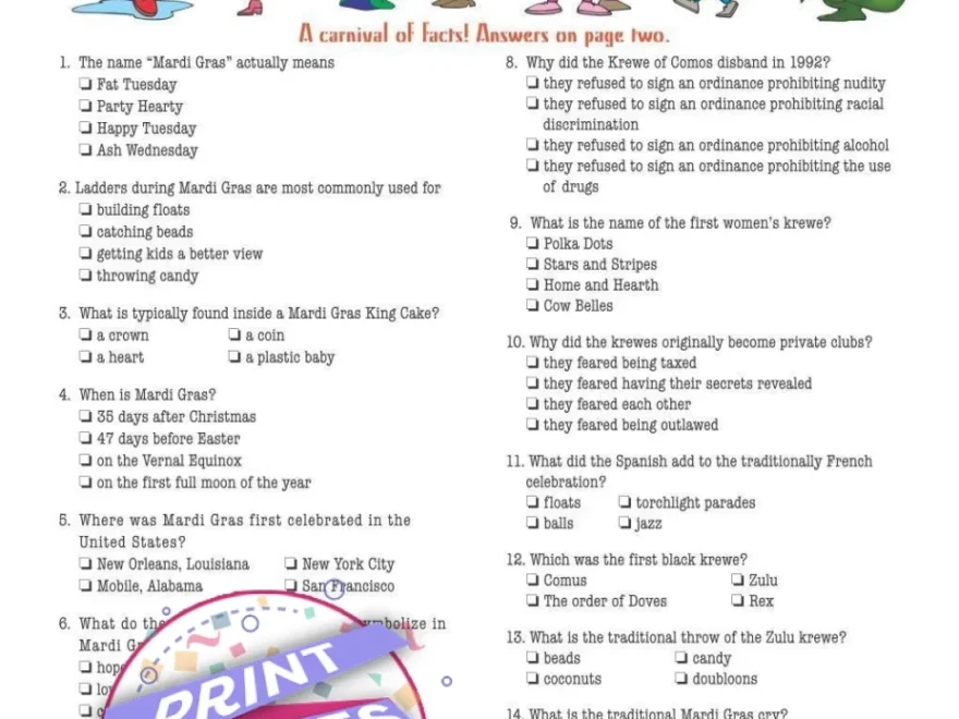 Printable Mardi Gras Trivia Party Game Print Games Now
