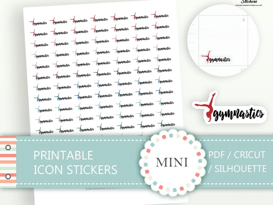 Printable Mini Gymnastics Stickers Planner Stickers Gym Class Stickers cat ss e3 12 1 Etsy