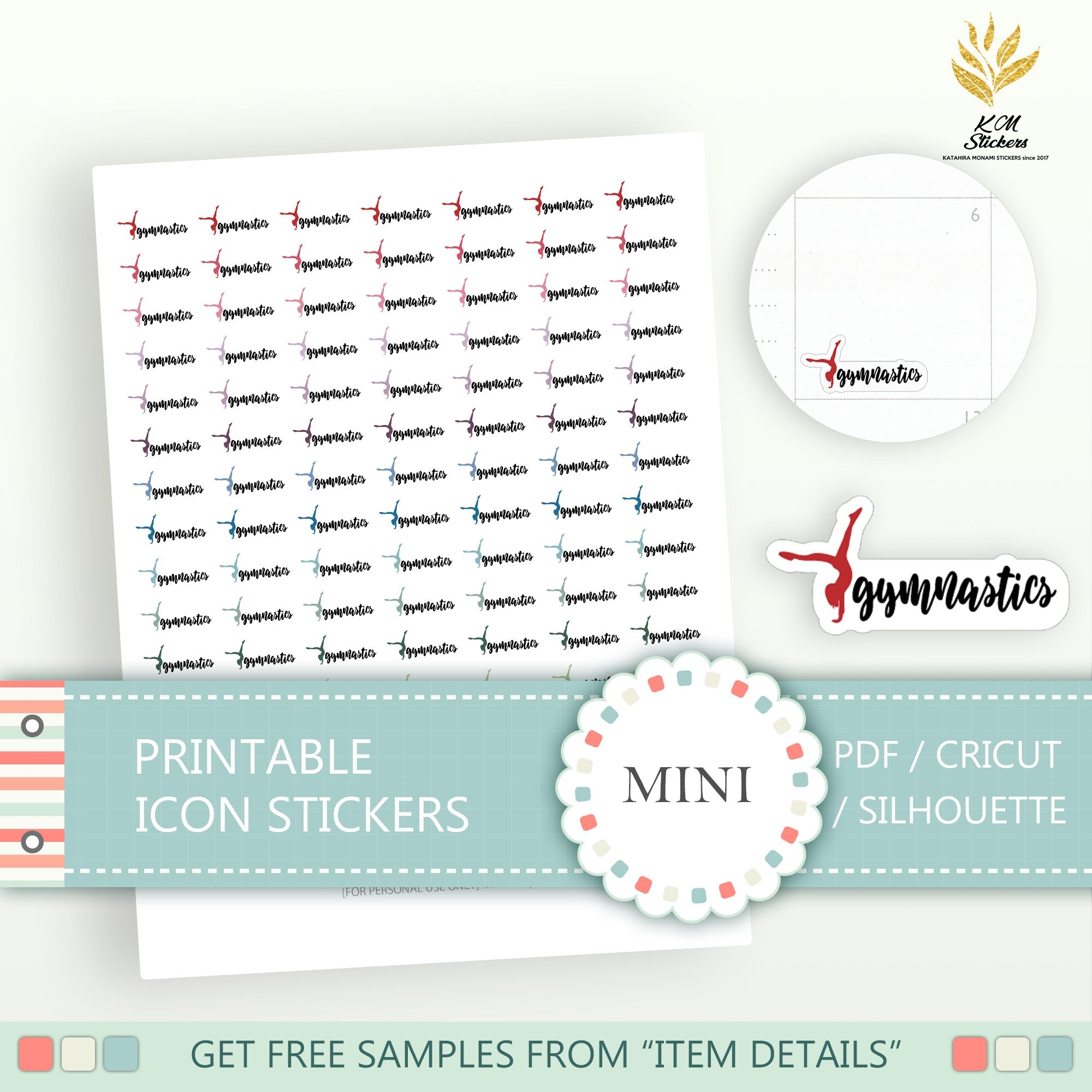 Printable Mini Gymnastics Stickers Planner Stickers Gym Class Stickers cat ss e3 12 1 Etsy