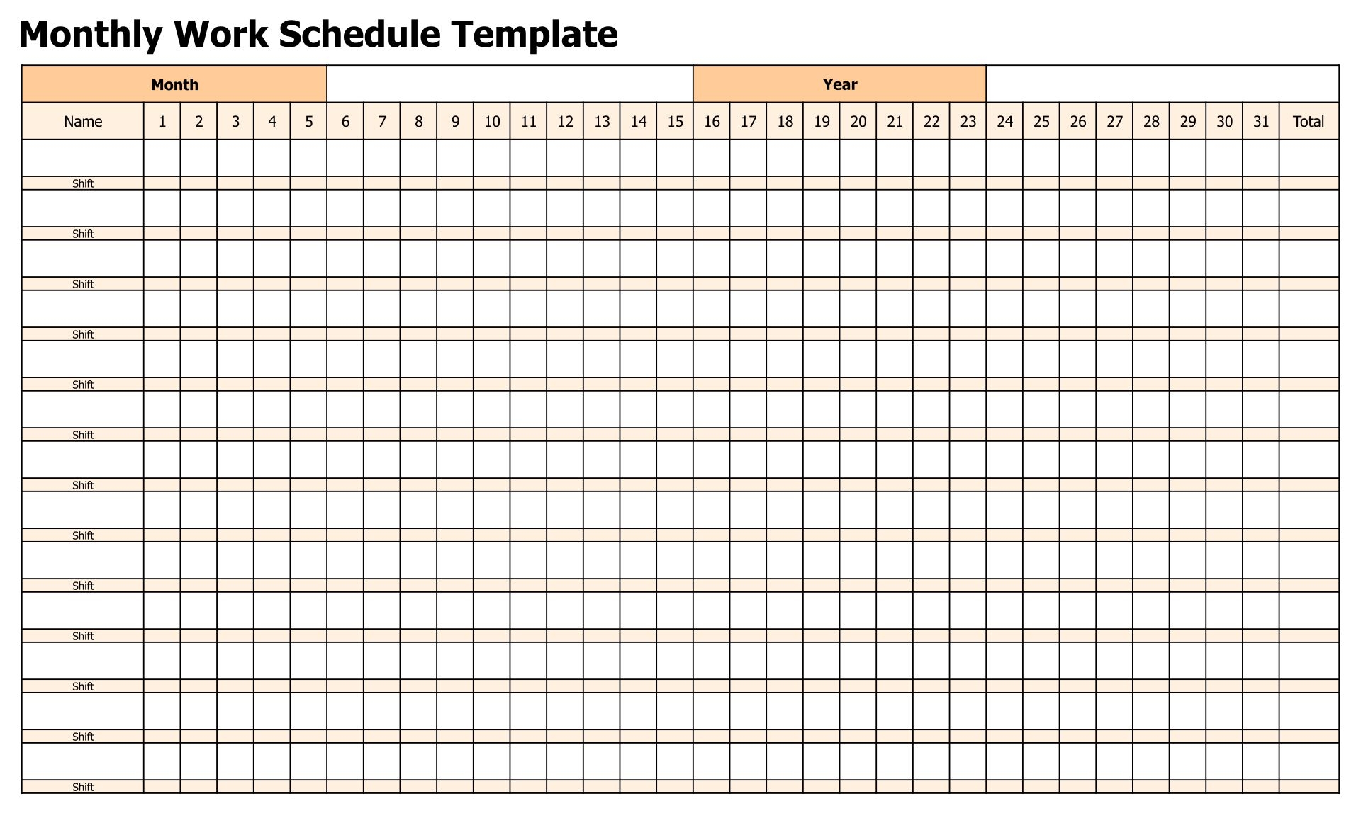 Printable Work Schedule Months