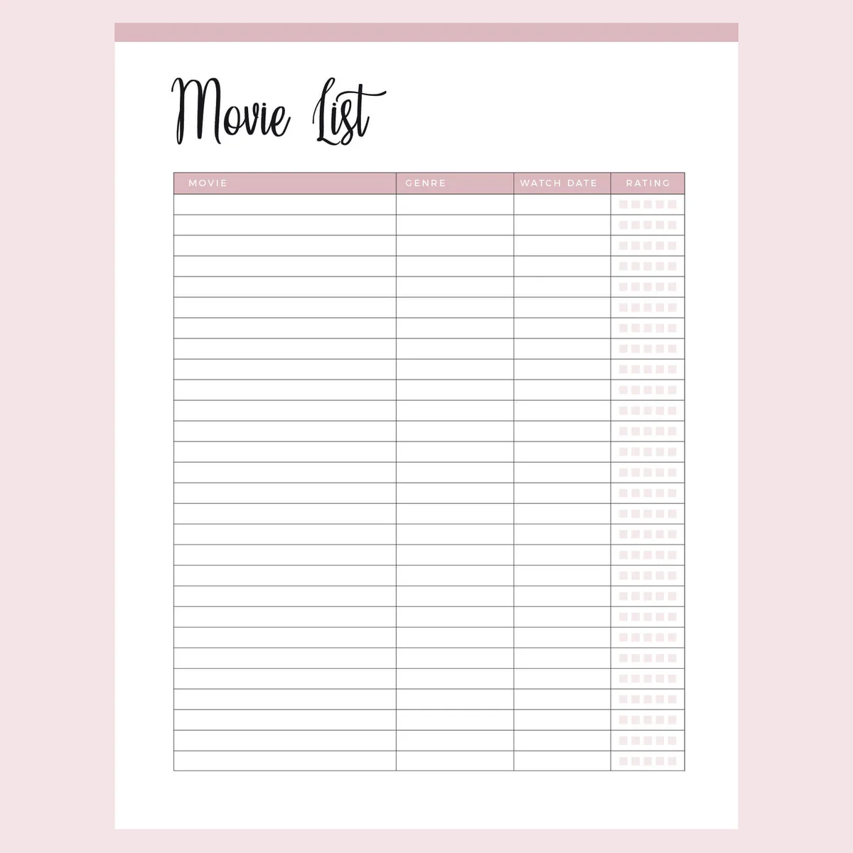 Printable Movie List Plan Print Land
