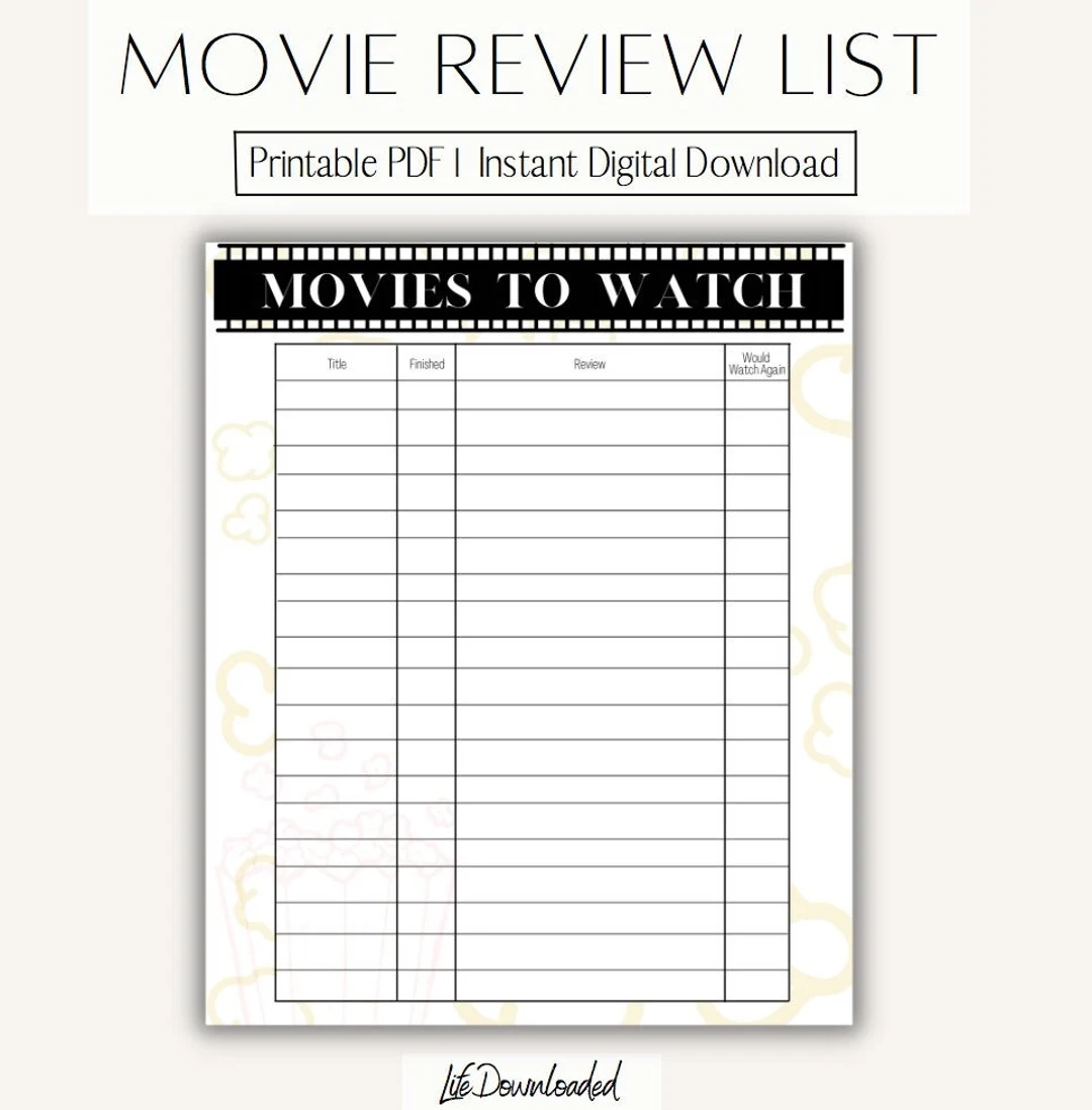 Printable Movie Inventory Sheet