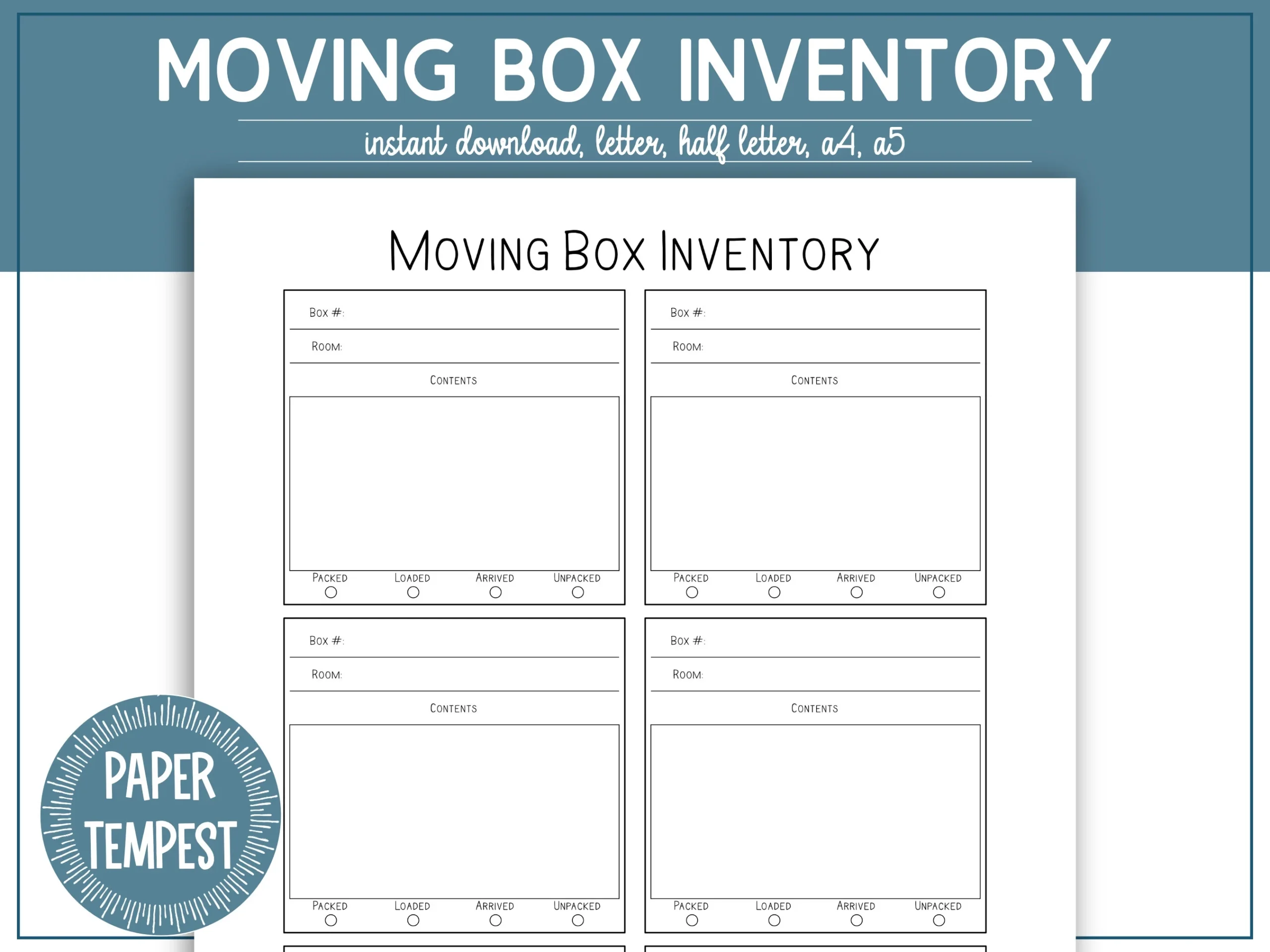 Printable Moving Box Inventory Template Moving Binder Insert Moving Planner Moving Checklist Moving Inventory Tracker Moving Box Log Etsy