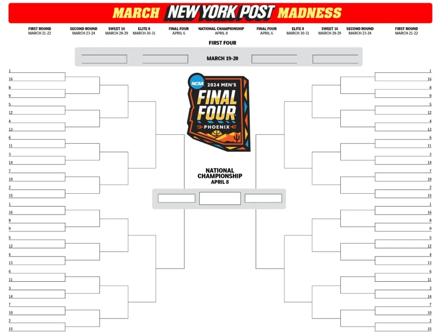Printable NCAA Bracket Full 2024 March Madness Field