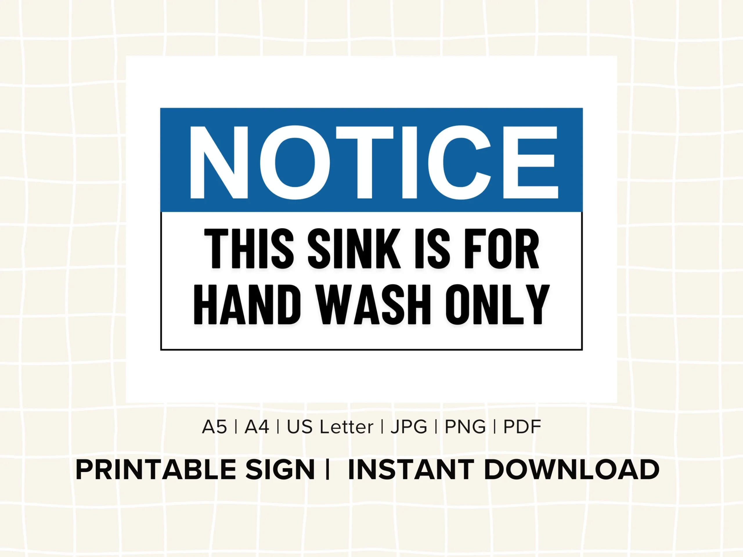 Printable Notice Hand Wash Sink Only Instant Download Public Spaces Reminder Food Safety Commercial Kitchen Restaurant Catering Etsy