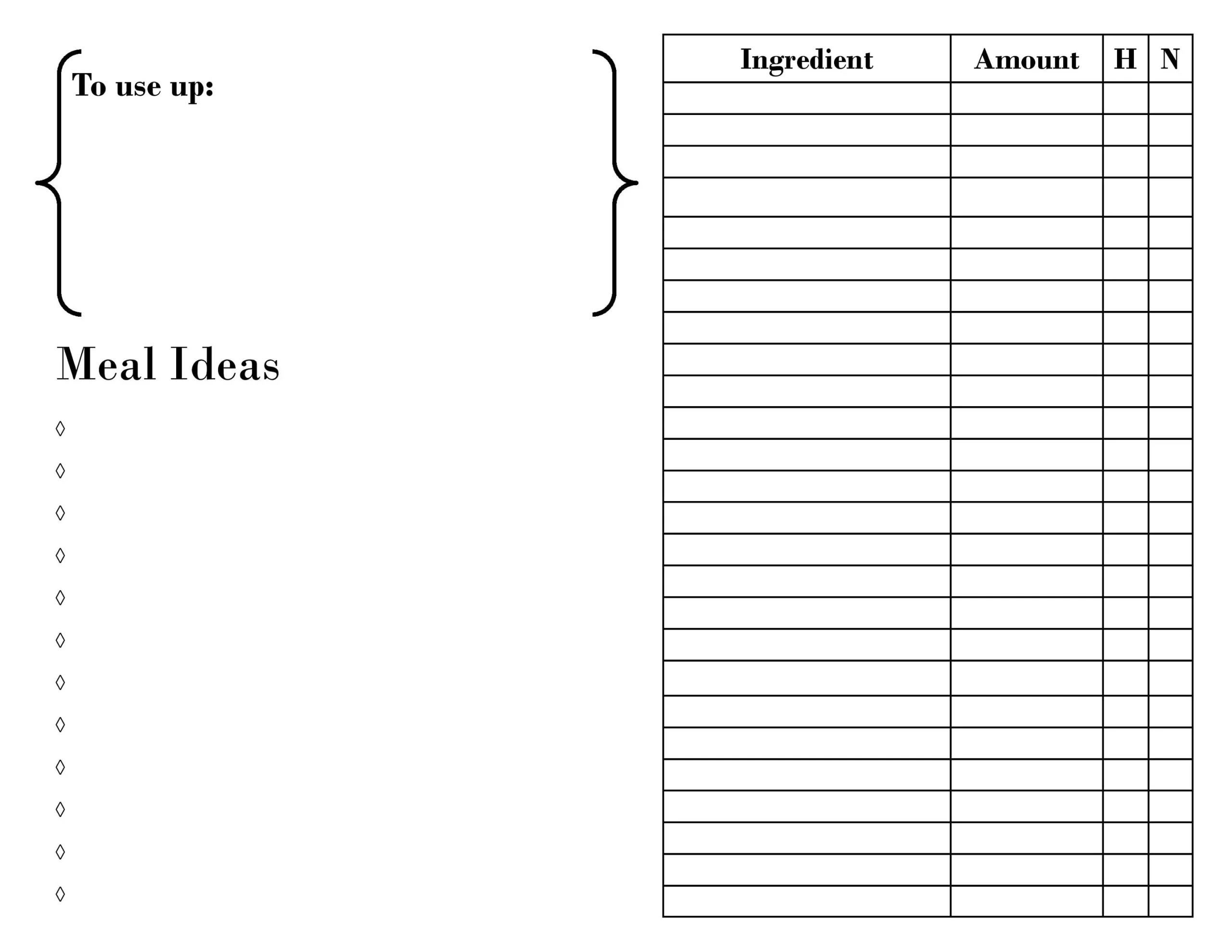 Printable PDF Brainstorm Meal Ideas And Ingredients To Create Grocery List And Weekly Mean Plan Etsy