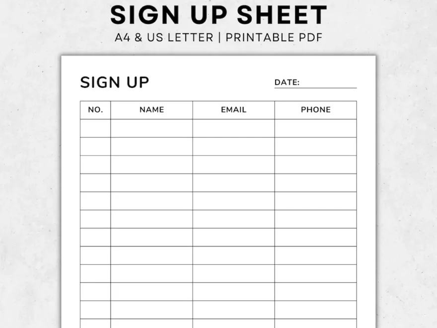 Printable PDF Sign up Sheet Template Event Sign Up Customer Sign Up Volunteer Sign Up Club Sign Up Email Sign Up A4 Letter Etsy