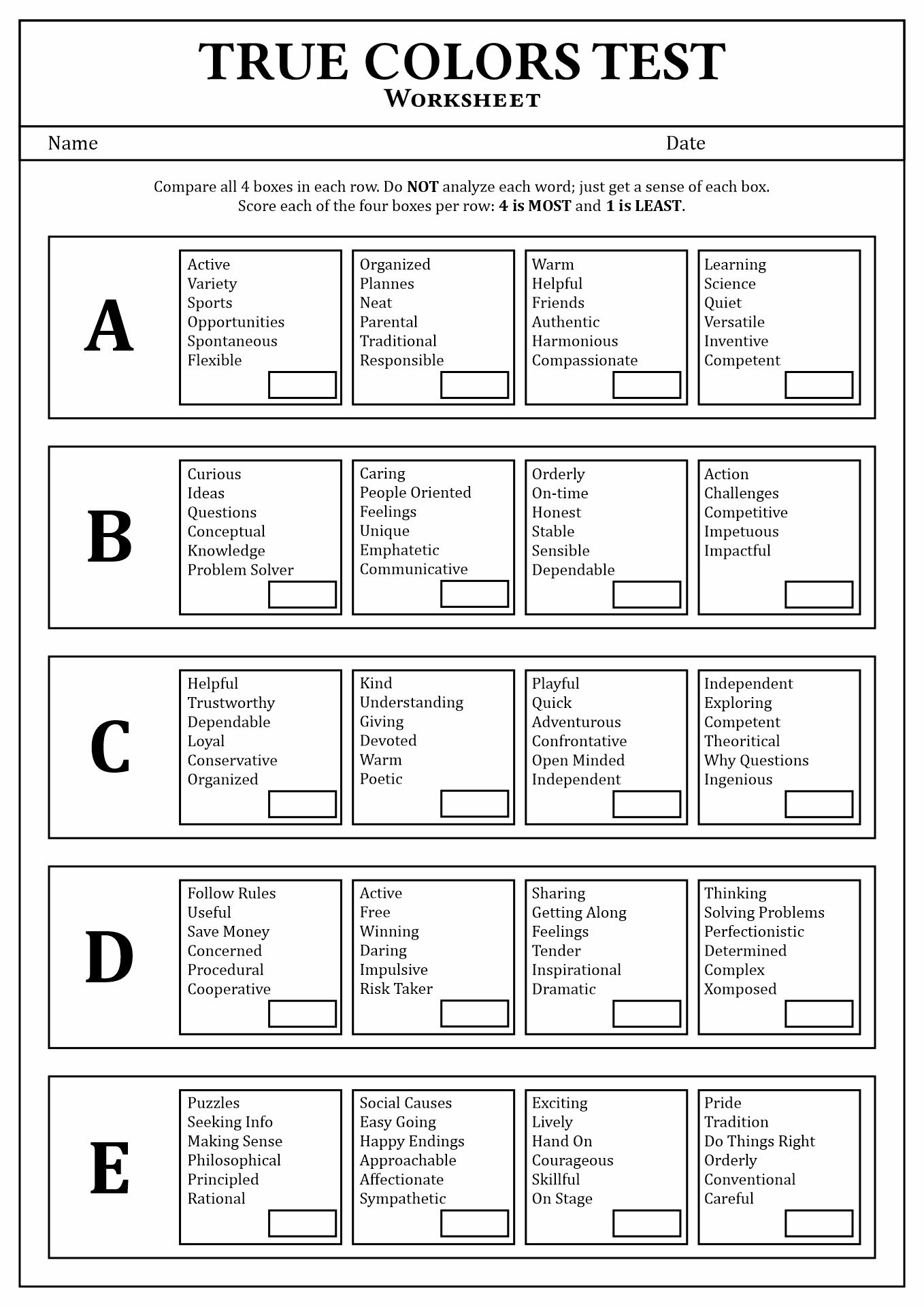 Printable Personality Tests amp Quizzes Worksheets Library