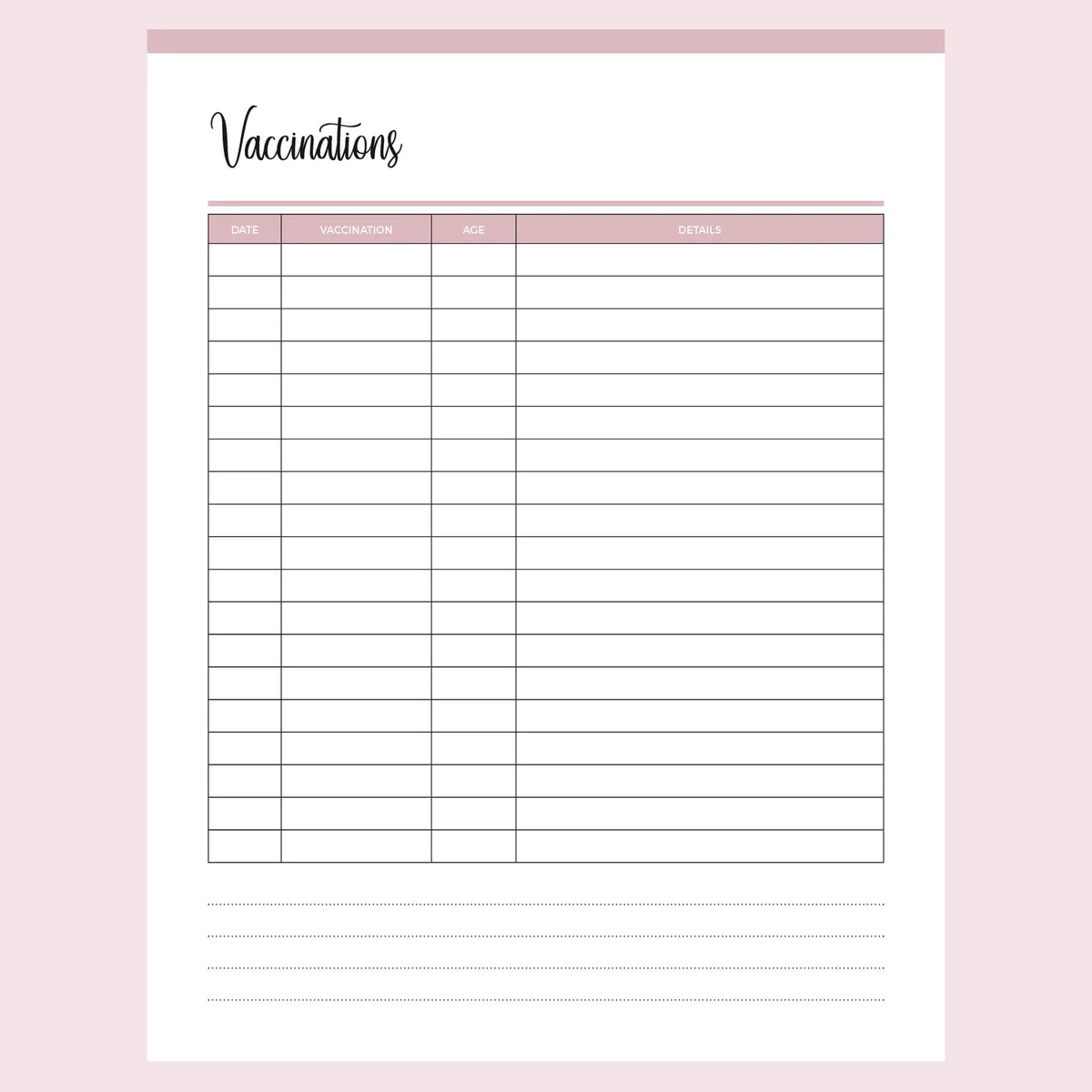 Personal Dog Vaccination Chart Printable Blank