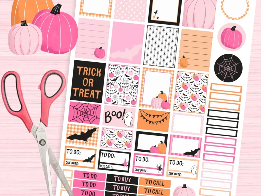 Printable Pink Halloween Planner Stickers Carrie Elle