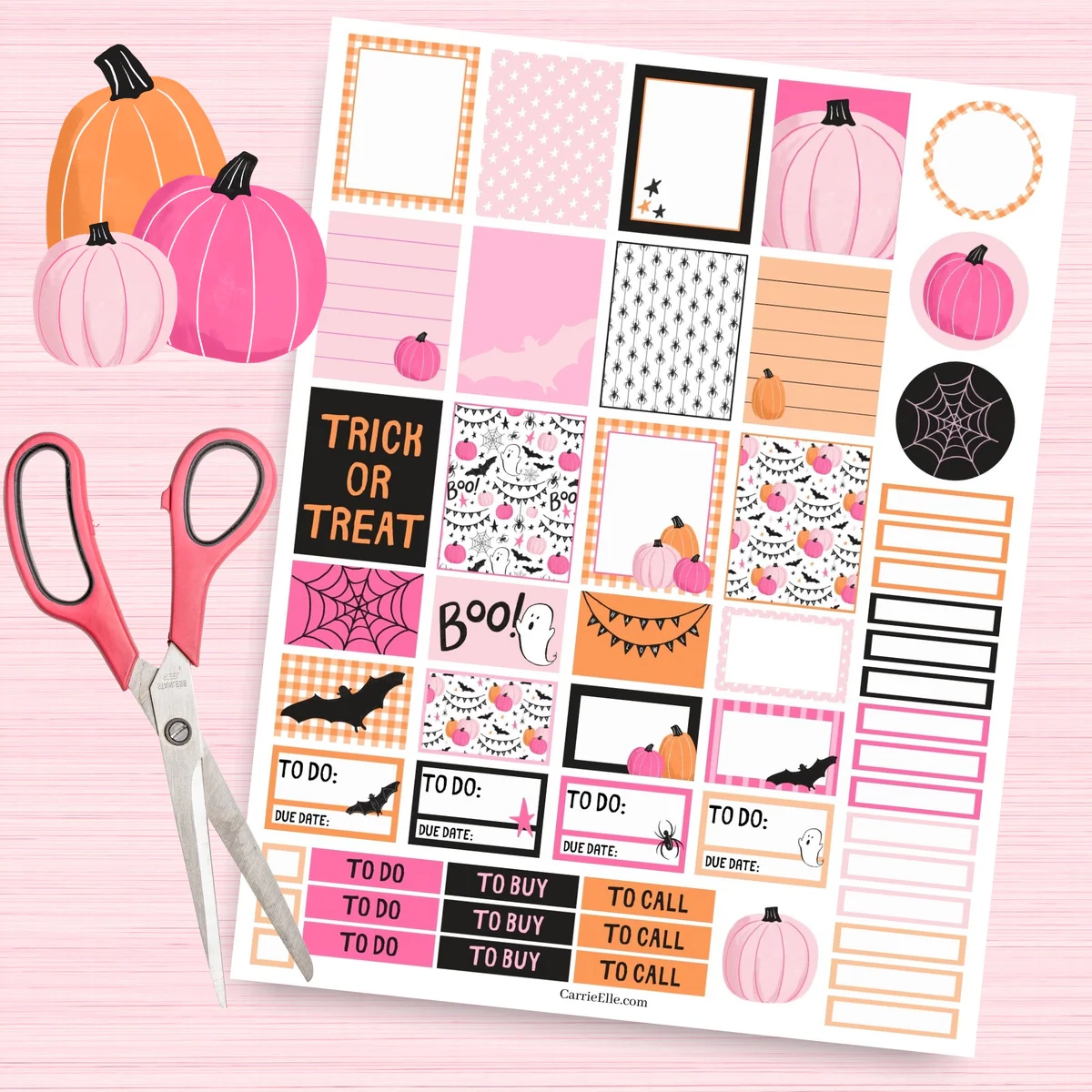 Printable Pink Halloween Planner Stickers Carrie Elle