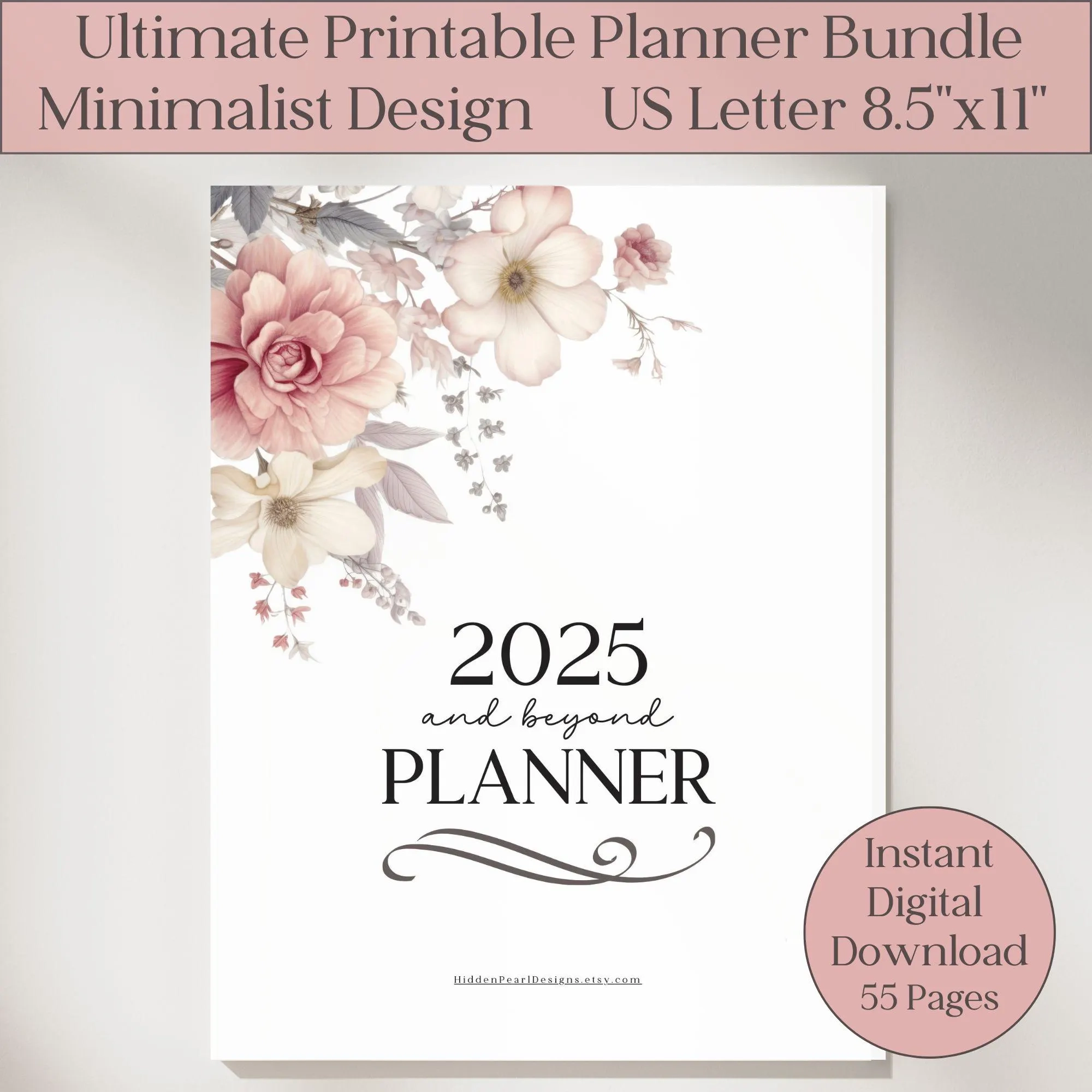Printable Planner Bundle Minimalist Floral Design digital Download Etsy