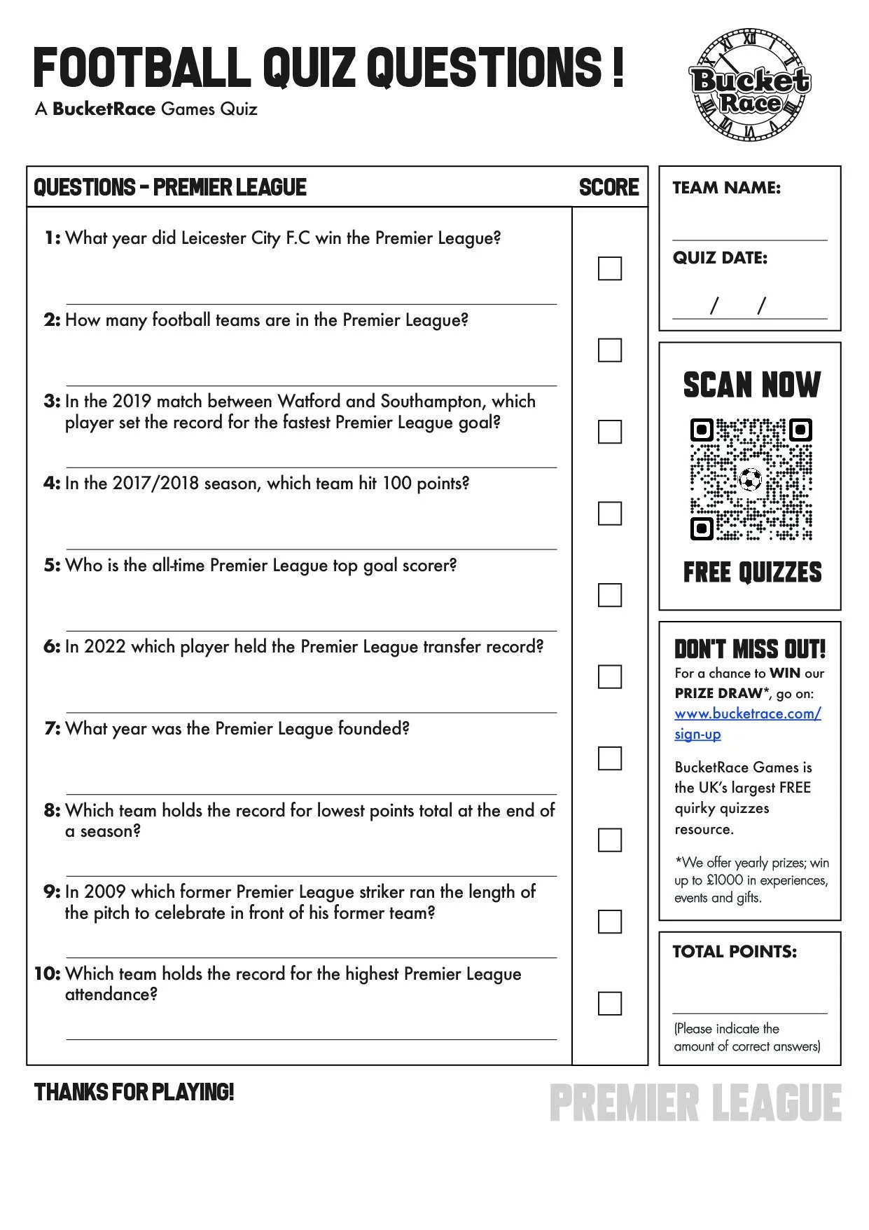 Printable Football Picture Quiz