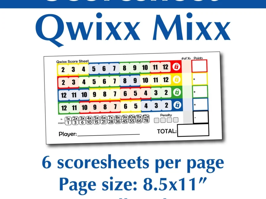 Printable Qwixx Mixx Dice Game Score Sheet Qwixx Mixx Score Pad Qwixx Mixx Score Card Printable Etsy