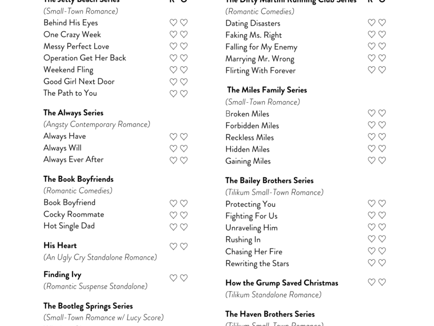 Printable Reading Checklist Claire Kingsley