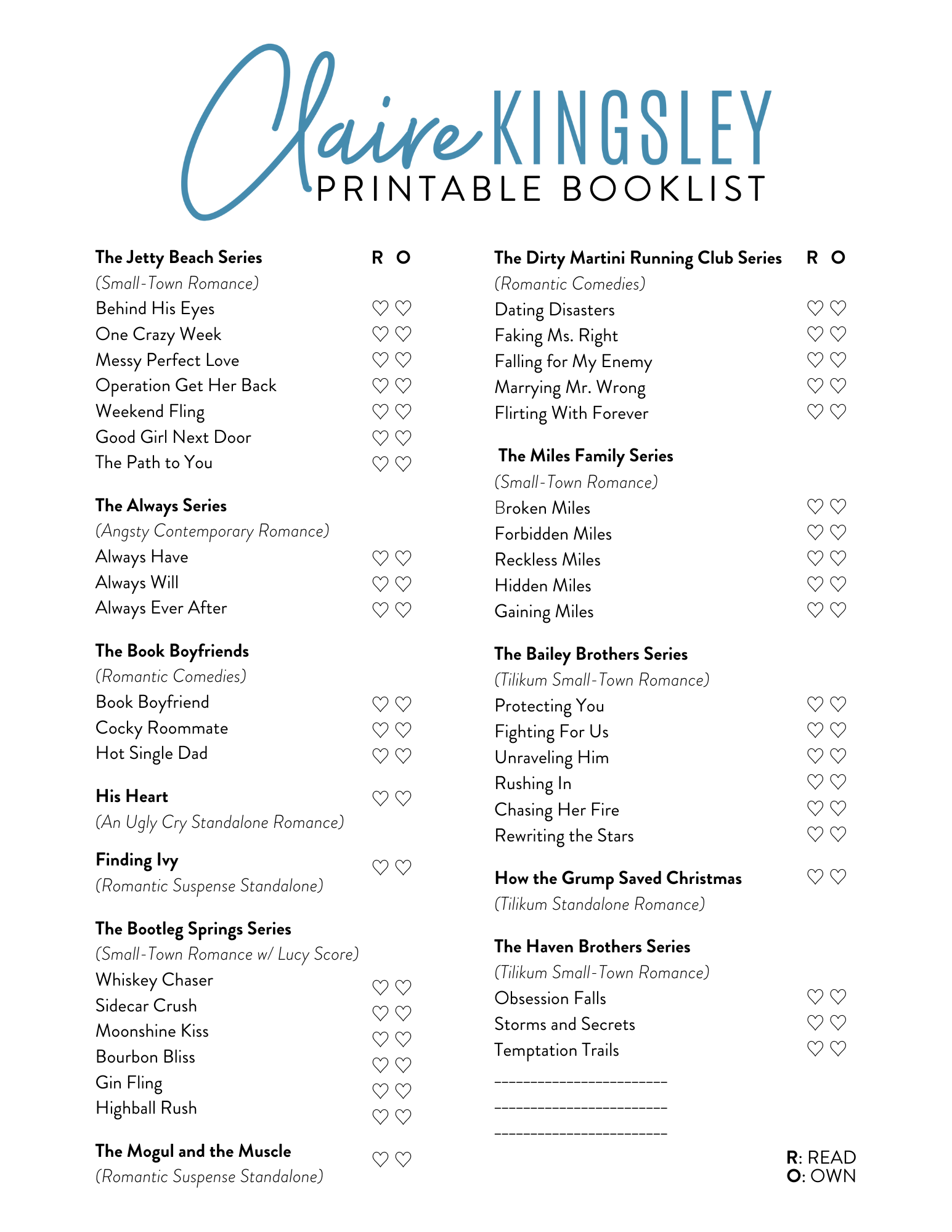 Printable Reading Checklist Claire Kingsley