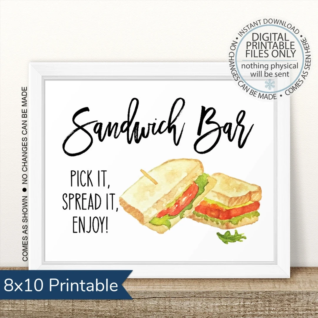 Printable Sandwich Bar Sign Printable Sandwich Sign Sandwich Station Dress It Up Sign BBQ Table Sign Sub Sandwich Food Table Etsy