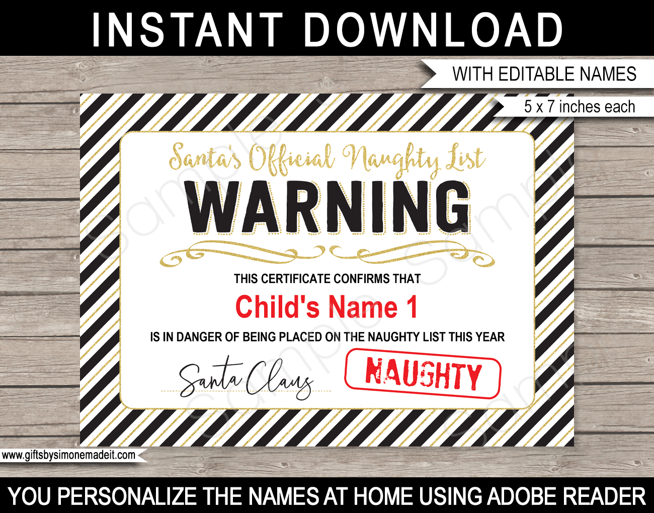 Free Printable Naughty List Warning