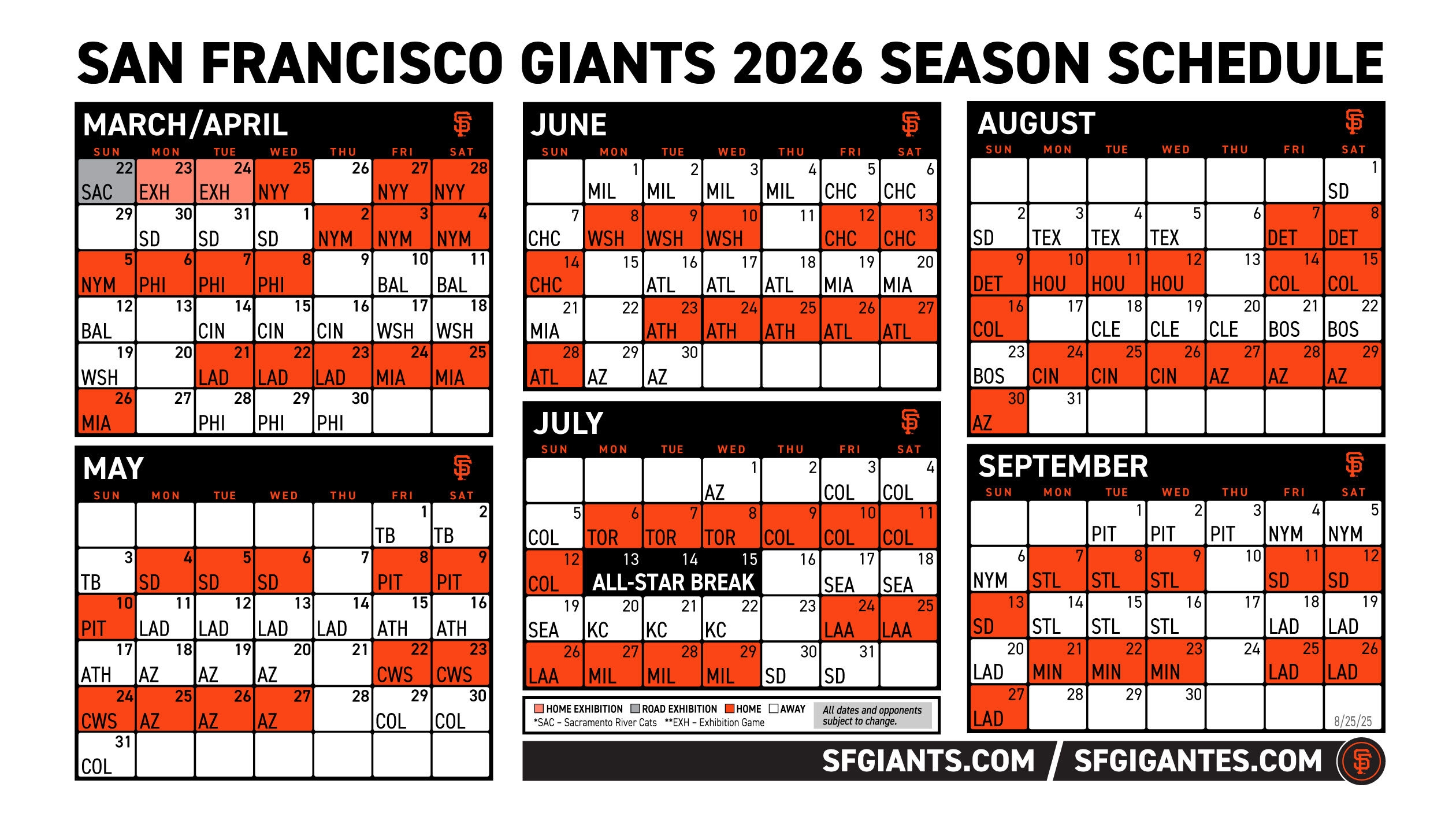Printable Schedule 2026 San Francisco Giants