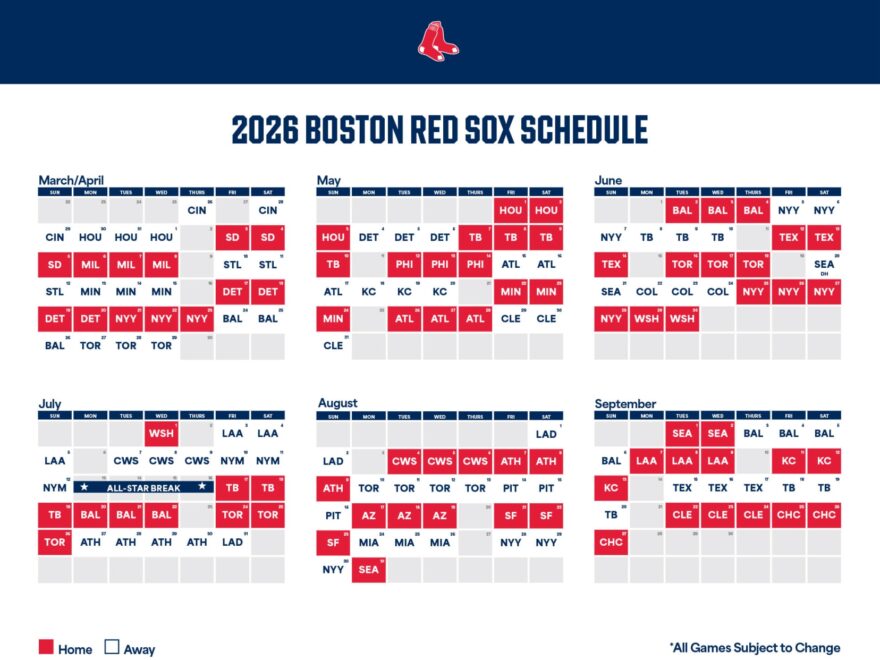 Printable Schedule Boston Red Sox