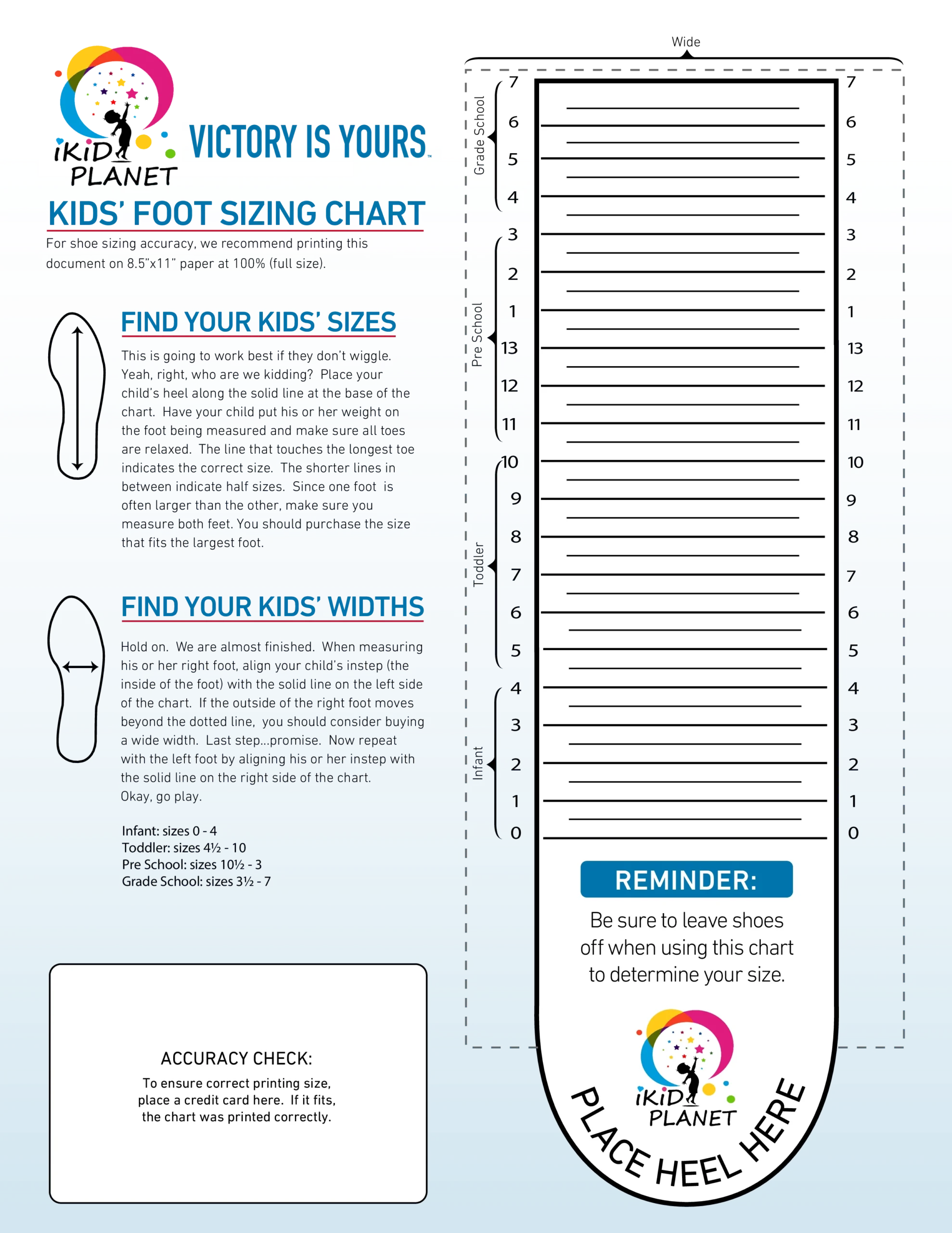 Printable Shoe Size Chart Kids Shoes In Canada USA IKid Planet