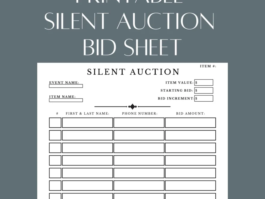 Printable Silent Auction Bid Sheet PDF File Simply Download Print And Fill Out Etsy