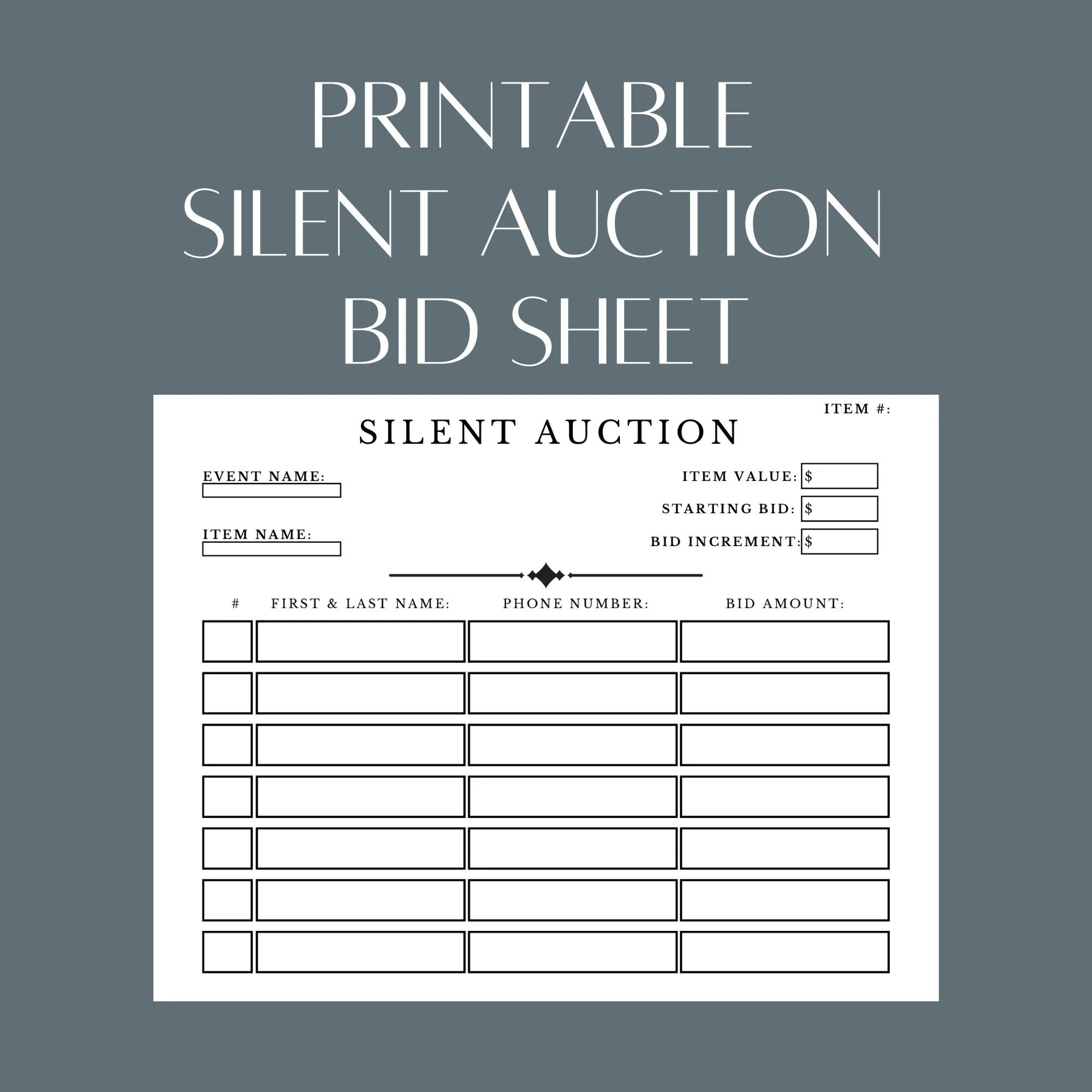 Printable Silent Auction Bid Sheet PDF File Simply Download Print And Fill Out Etsy Printable Silent Auction Bid Sheet PDF File Simply Download Print And Fill Out Etsy