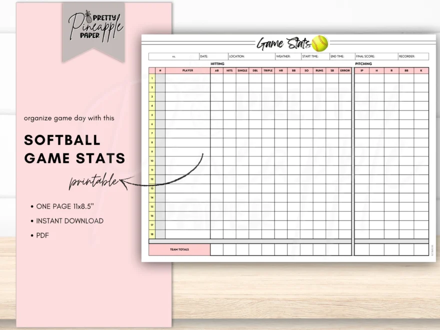 Printable Softball Game Stats Instant Download Template Sports Batting Order Track Hitting And Pitching Non editable Non fillable Etsy