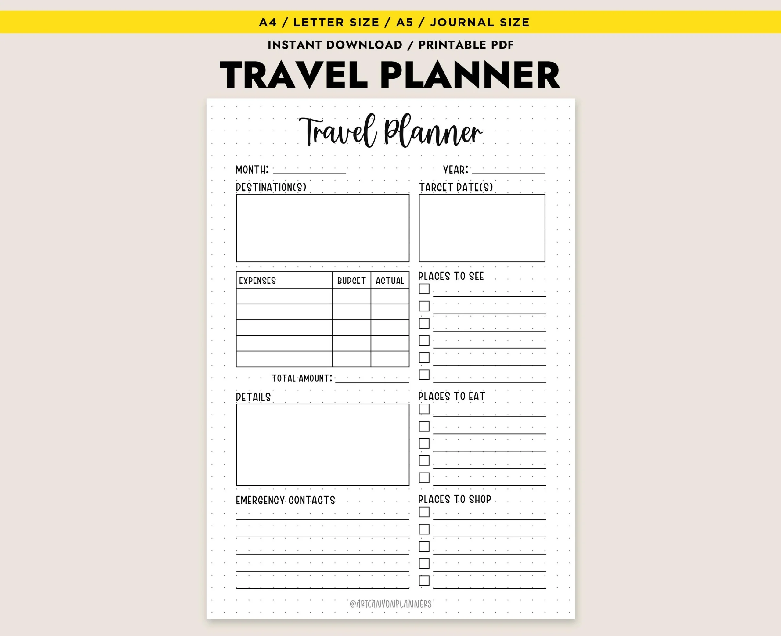 Planner A5 Travel Printables