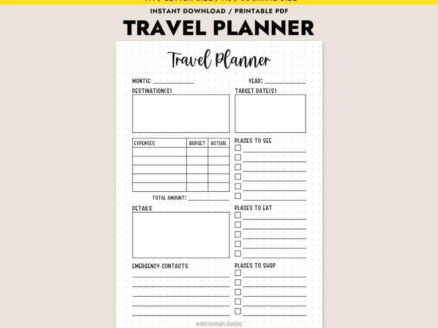 Printable Travel Planner Trip Itinerary Template Vacation Organizer Budget Tracker A4 A5 Letter Journal Etsy