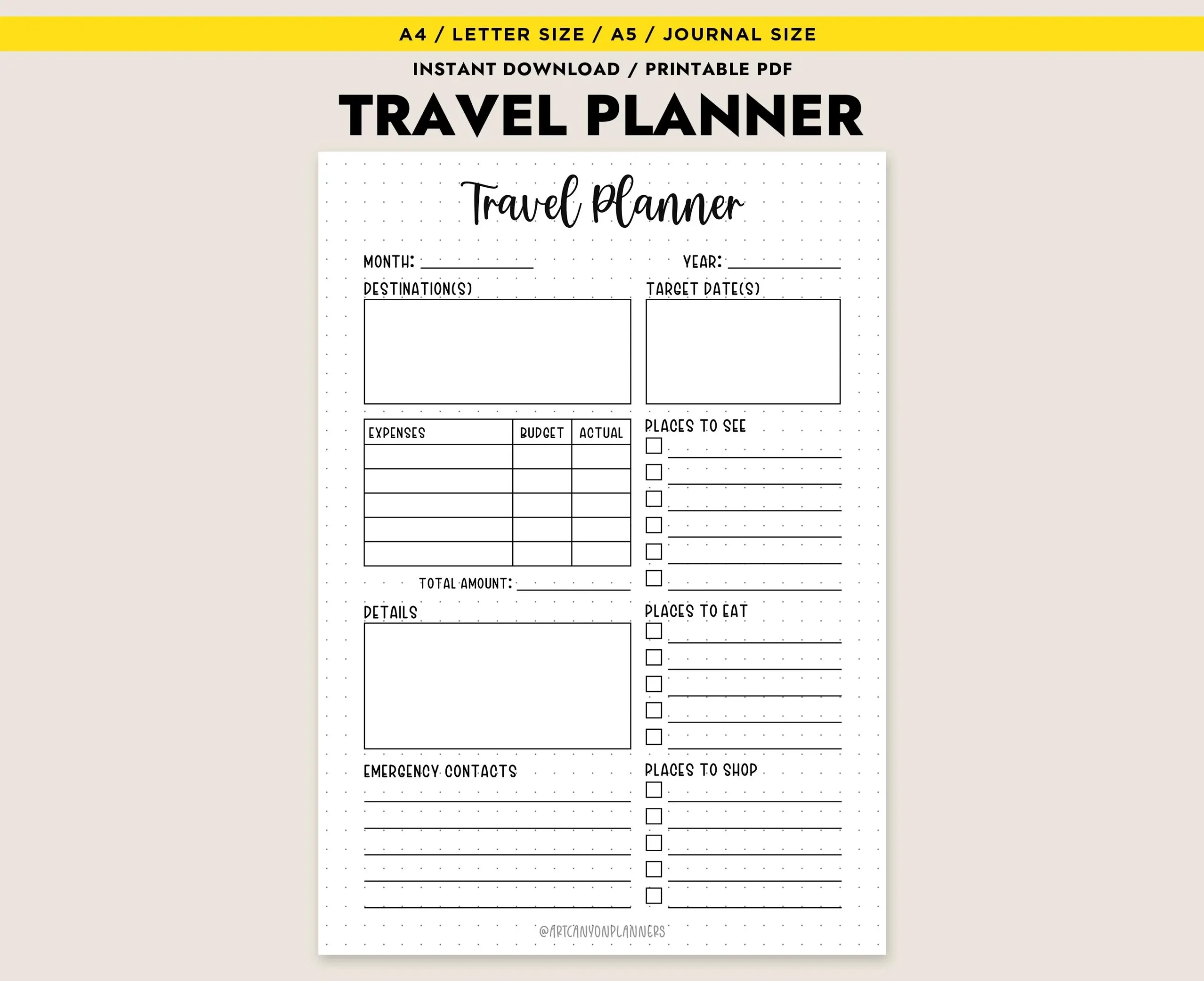 Printable Travel Planner Trip Itinerary Template Vacation Organizer Budget Tracker A4 A5 Letter Journal Etsy