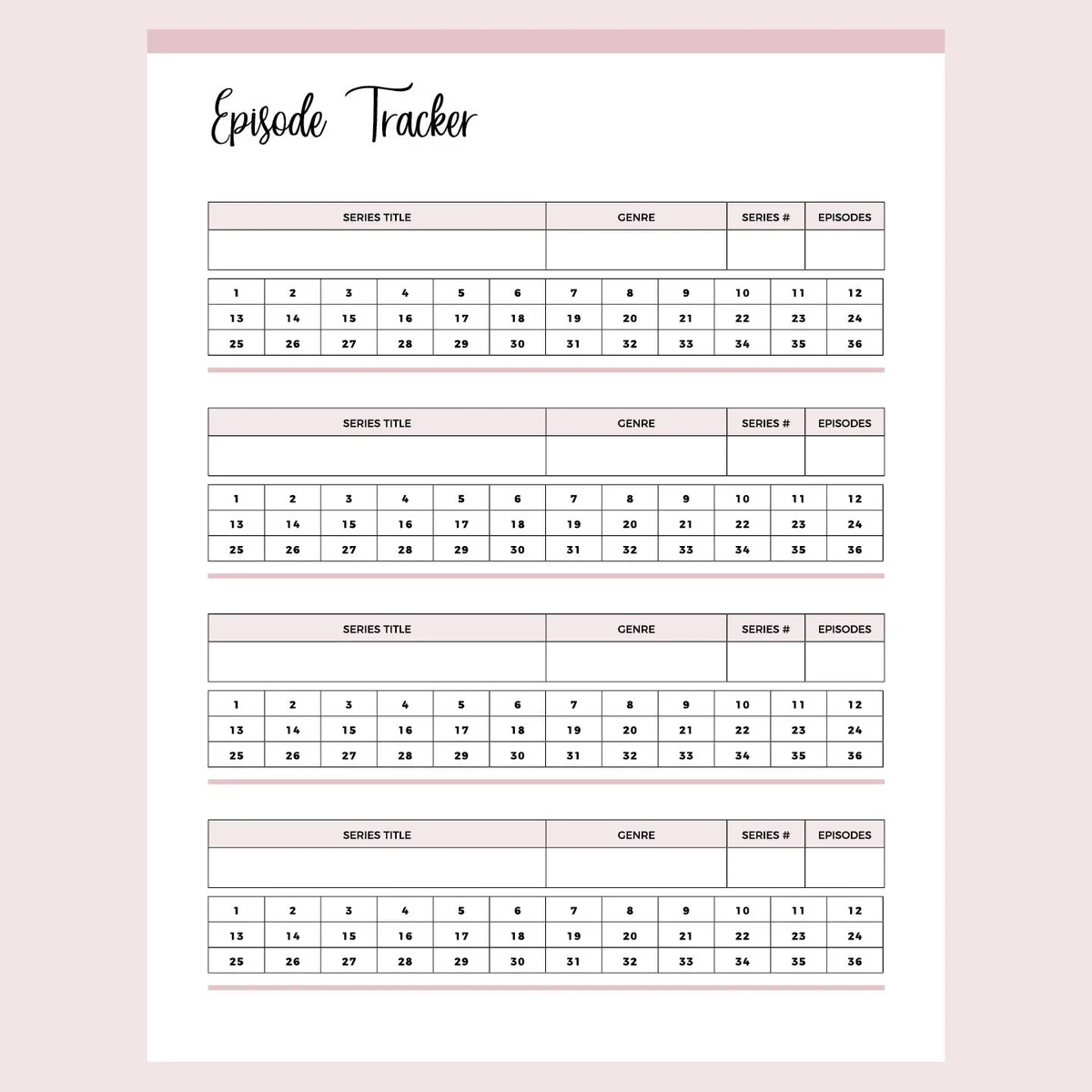 Printable TV Series Episode Tracker Instant Download PDF Plan Print Land