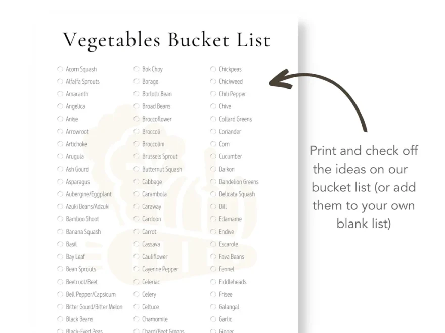 Printable Vegetables Bucket List Blank Template Included Buck Co