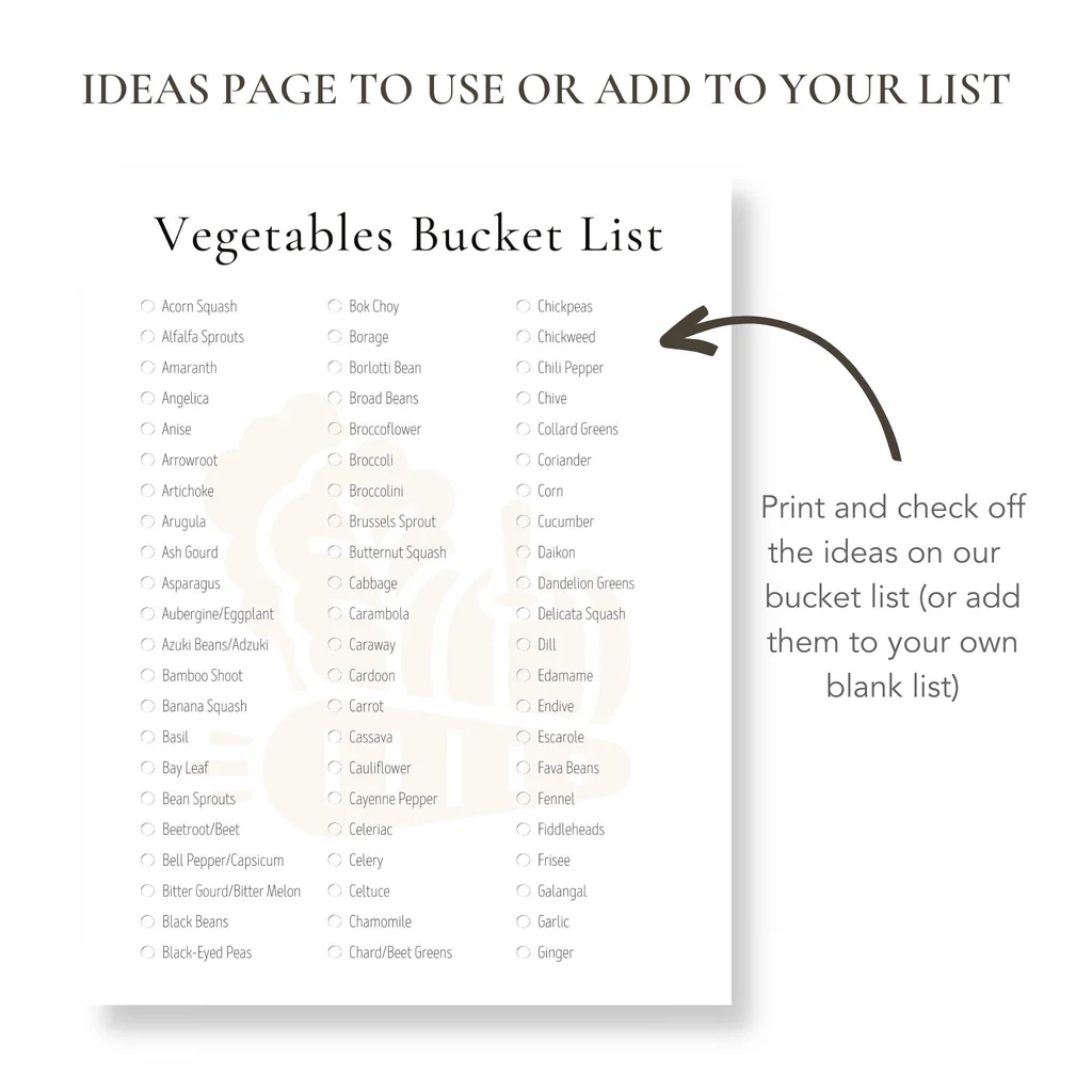 Printable Vegetables Bucket List Blank Template Included Buck Co 