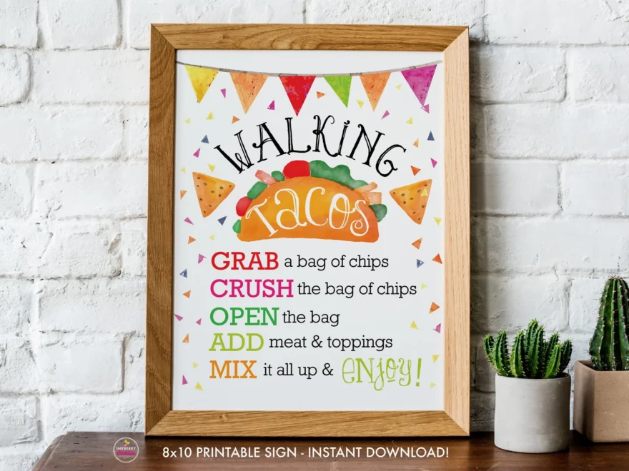 Printable WALKING TACOS Sign Instant Download 8x10 Digital PDF Mexican Fiesta Walking Taco Bar Bridal Shower Birthday Taco Bar Sign Etsy