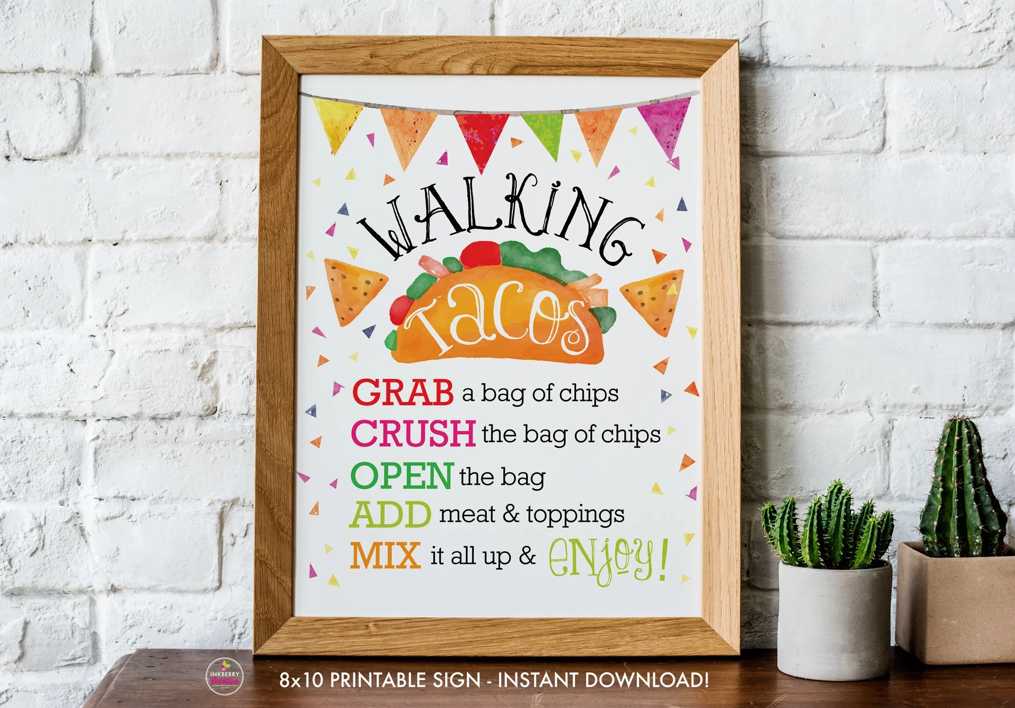 Printable WALKING TACOS Sign Instant Download 8x10 Digital PDF Mexican Fiesta Walking Taco Bar Bridal Shower Birthday Taco Bar Sign Etsy