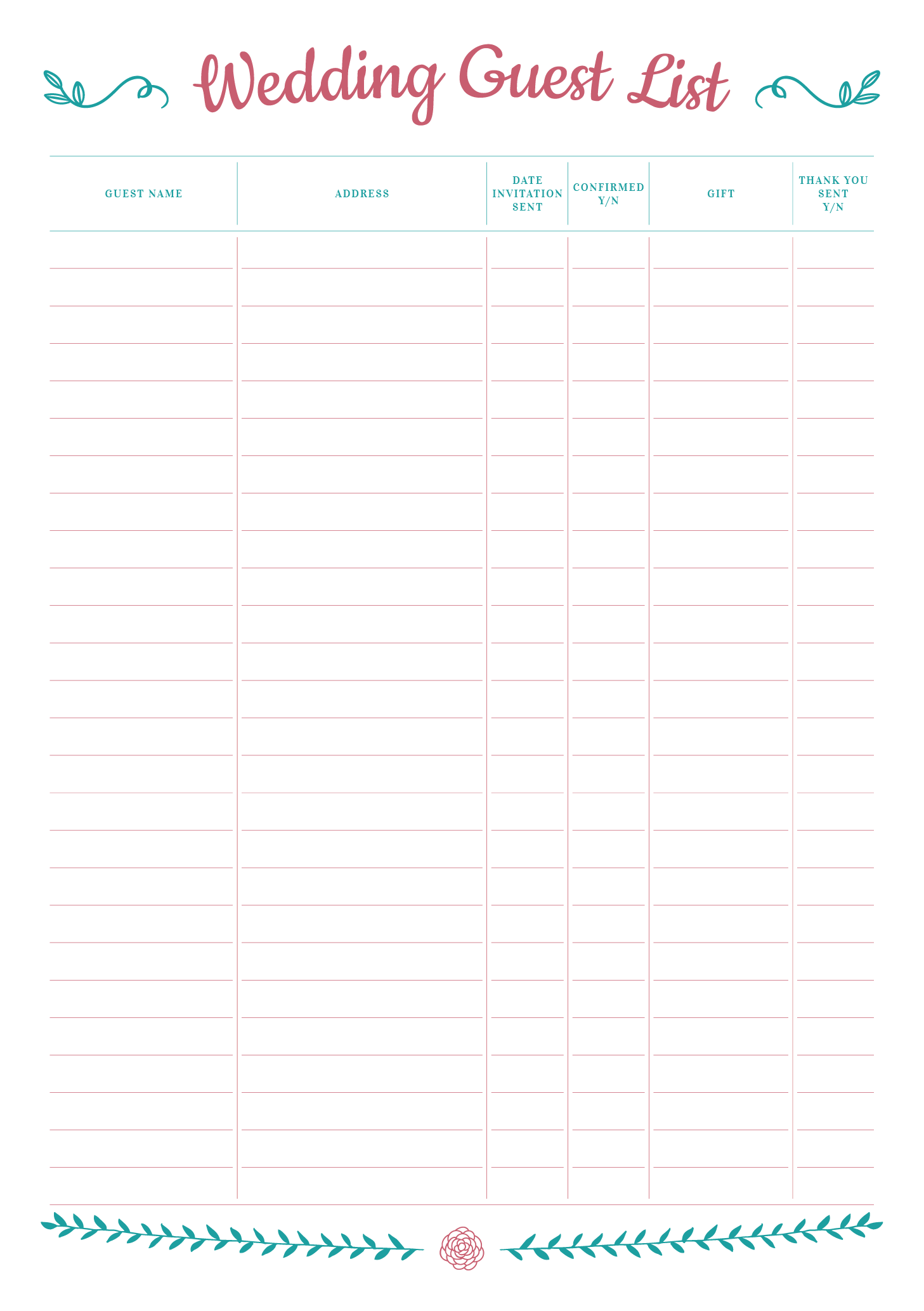 Free Printable Guest List For Wedding Free Printable Guest List For Wedding