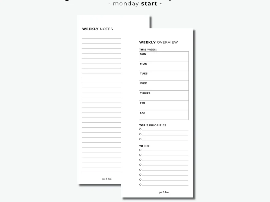 PRINTABLE Weekly Overview Half Page Insert Minimal Poi Hun