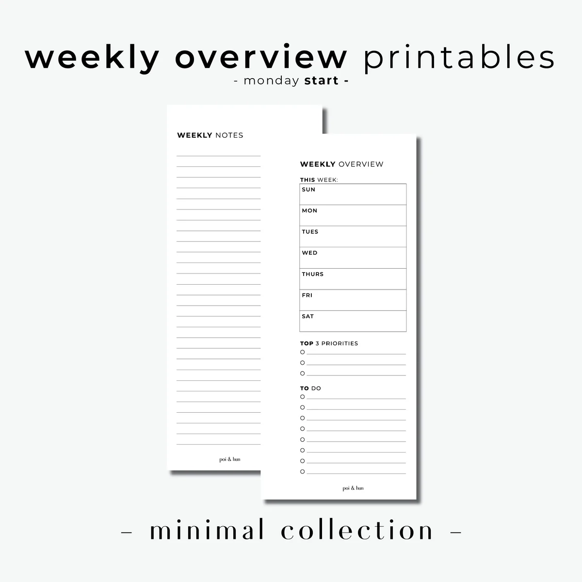 PRINTABLE Weekly Overview Half Page Insert Minimal Poi Hun