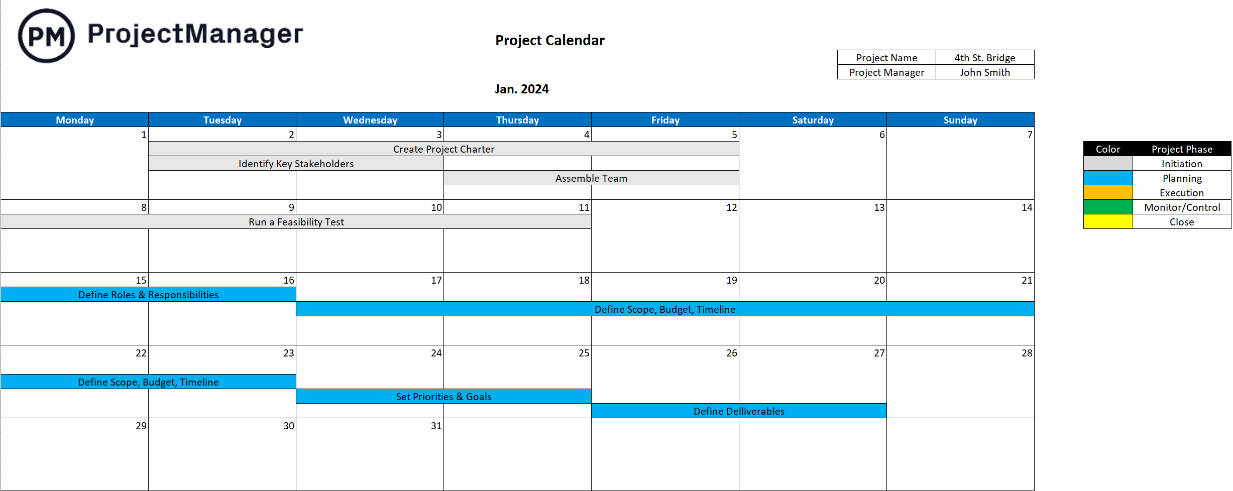 Project Calendar Template For Excel Free Download 
